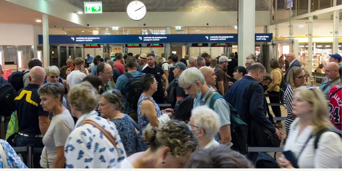 Airport immigration control representing visa restrictions and border screening